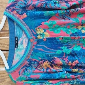 IVKO Women's NWOT SZ 36/38 Jungle Motif Long Sleeve Cardigan Sweater Pink‎ Blue